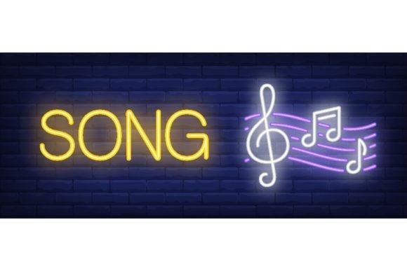 Download Song Neon Sign. Glowing Inscription with - Premium Bundle