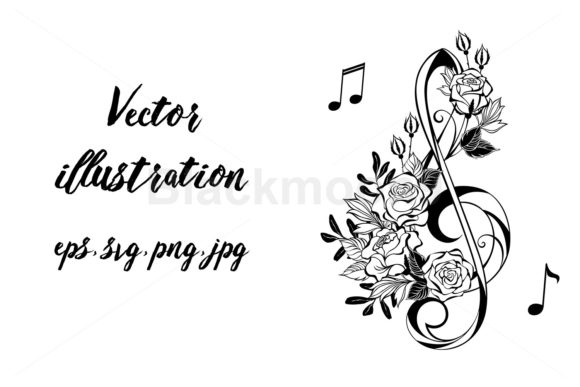 Download Musical Clef with Outline Roses - Musical Collection